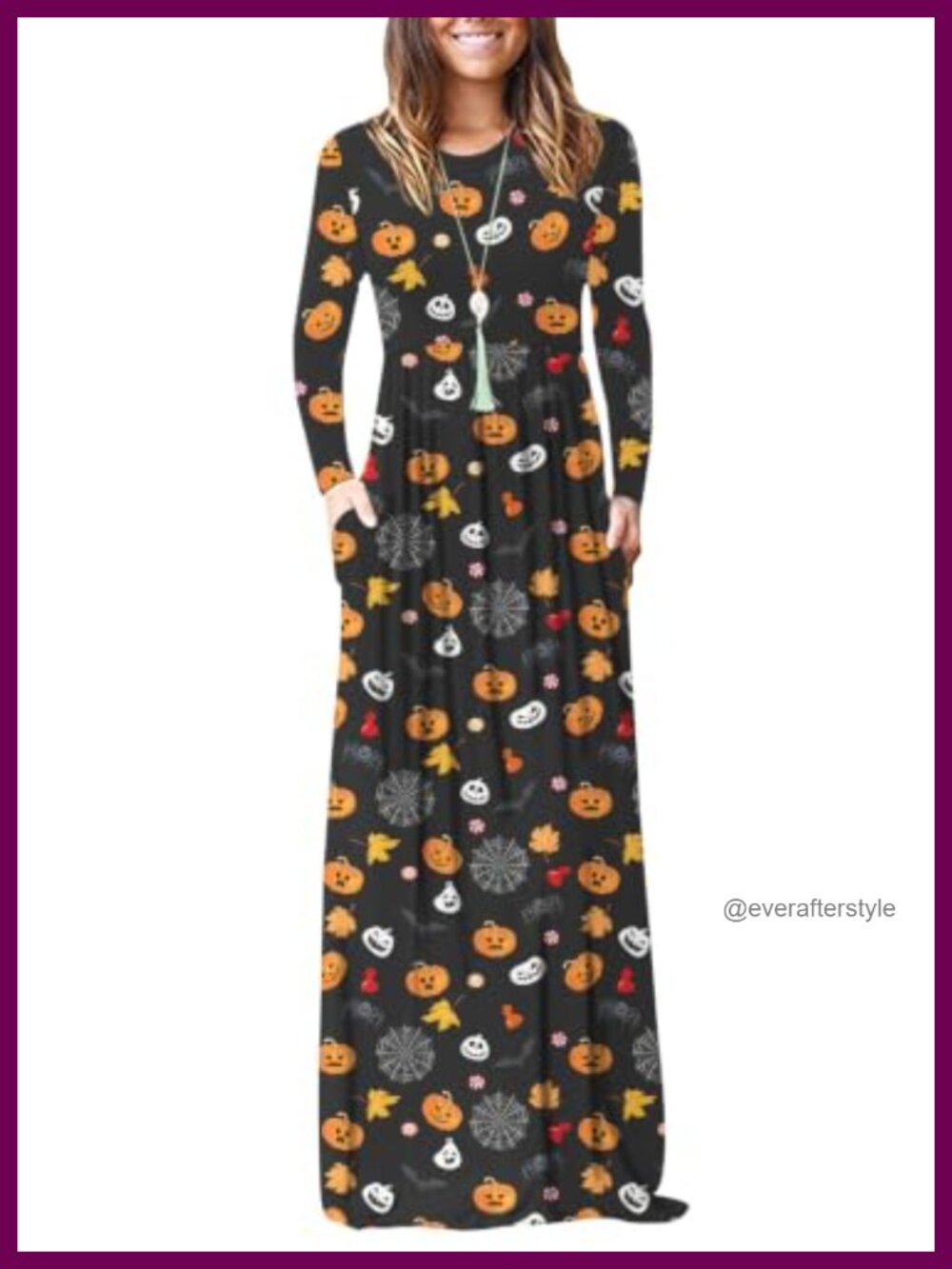 Long Sleeve Maxi Dress Casual Empire Waist with Pockets